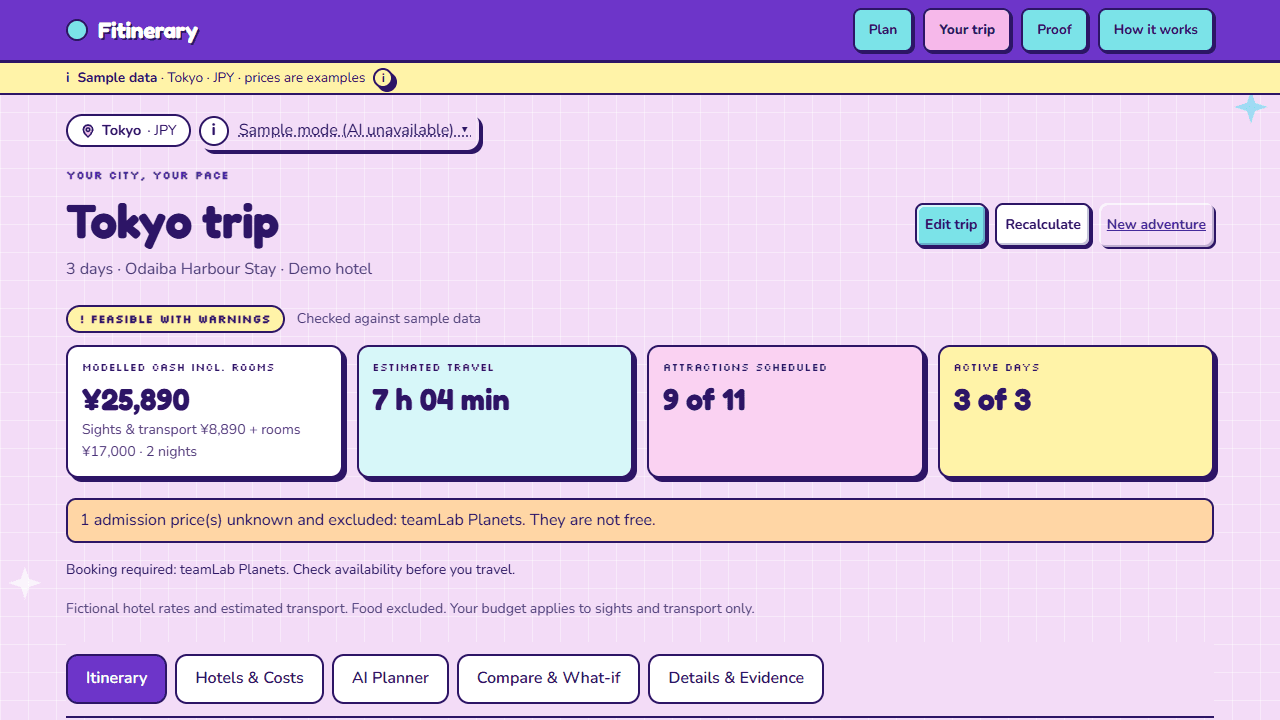 Fitinerary screenshot 2